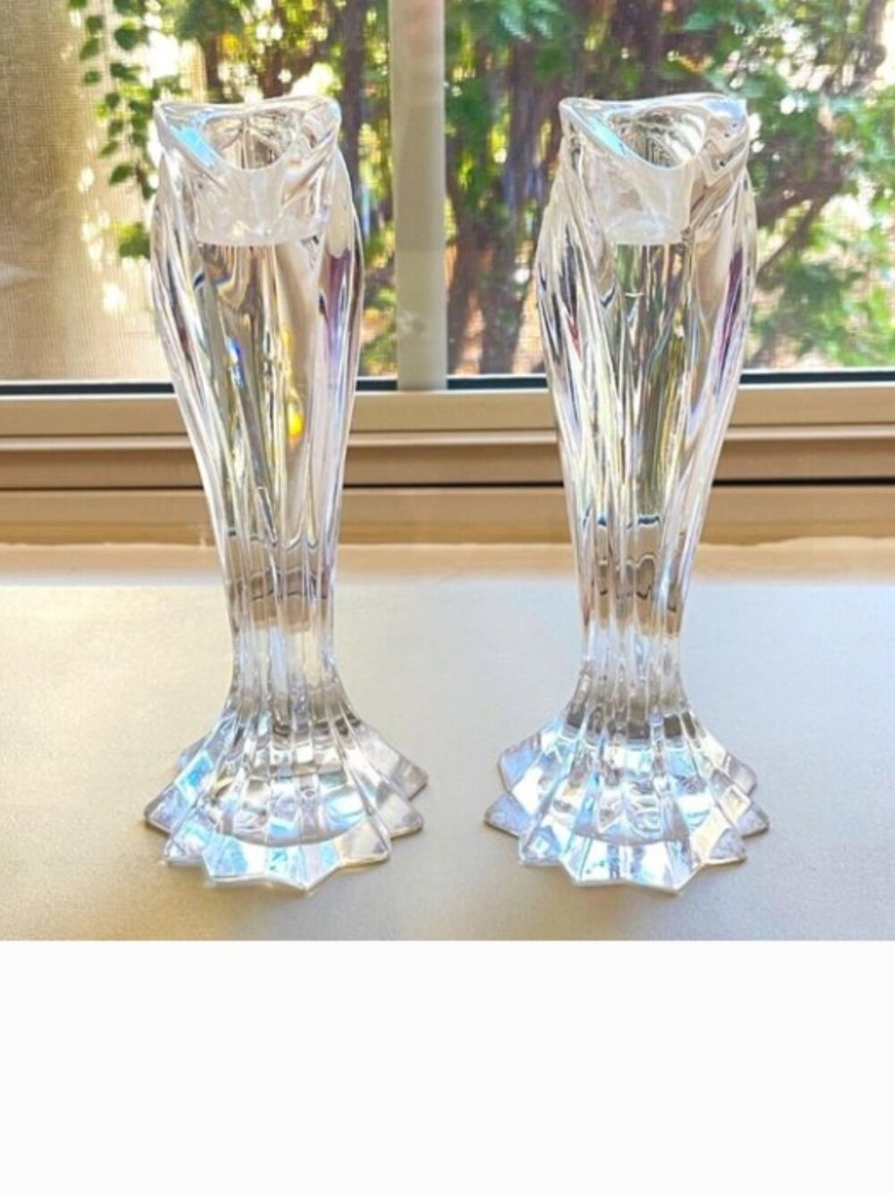 Lenox Arctic Bloom Crystal Candlesticks Pair Set of 2 Germany Signed